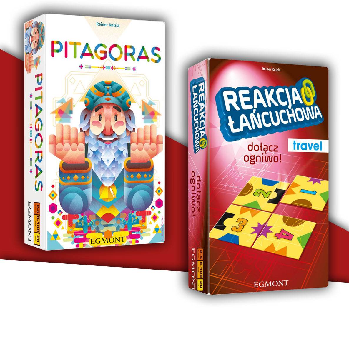 Pitagoras i Reakcja łańcuchowa - pudełka gier.