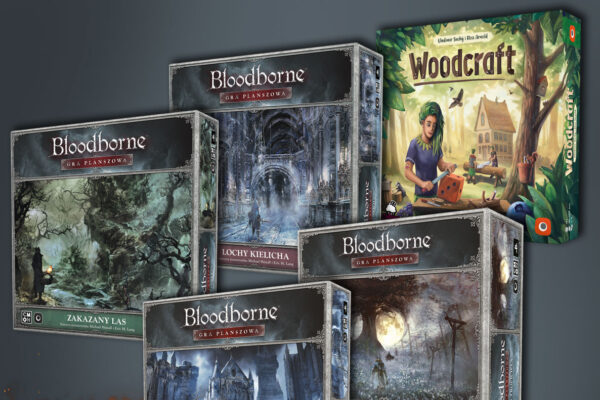Pudełka gier Woodcraft i 4 dodatków do Bloodborne