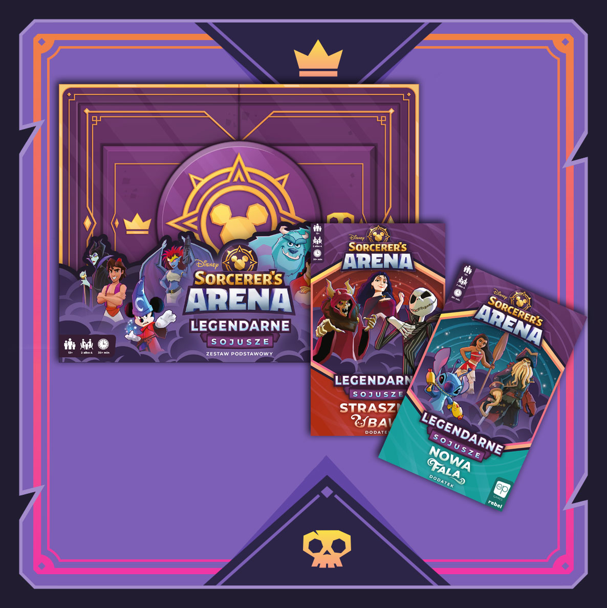 Pudełko gry Disney Sorcerer's Arena: Legendarne sojusze wraz z dwoma dodatkami