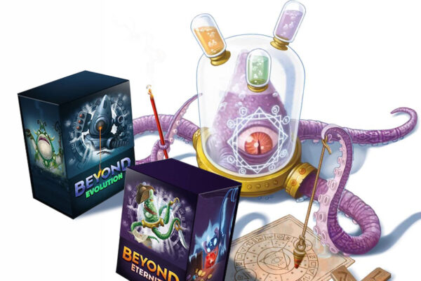 Pudełka dodatków do gry Mindbug: Beyond Evolution i Beyond Eternity