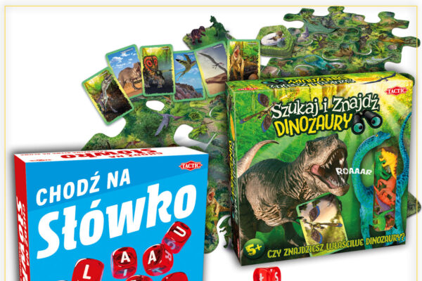 Okładki gier Chodź na słówko oraz Szuka i znajdź dinozaury