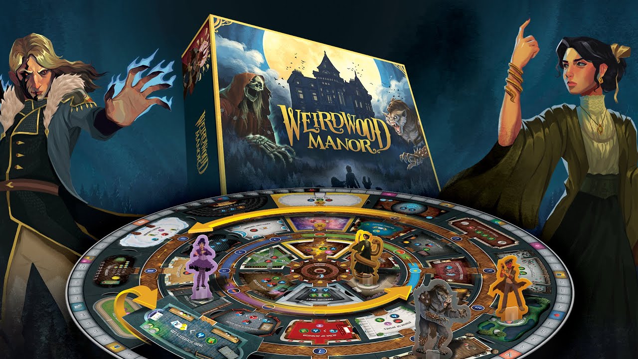 okładka i komponenty gry Weirdwood Manor
