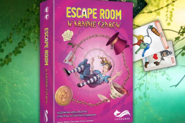różowe pudełko z nową grą wydawnictwa Foxgames Escape Room: W Krainie Czarów