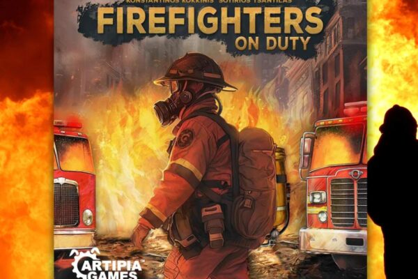Okładka zapowiedzianej gry o tytule FireFighters on Duty, na obrazku widać strażaka na tle ognia