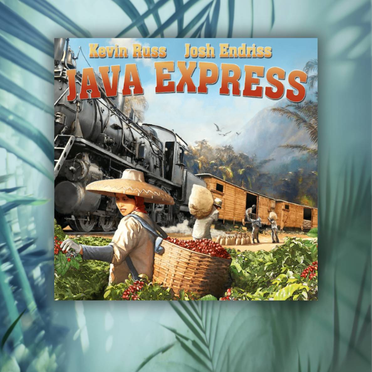 okładka gry java express z pociągiem na okładce i plantatorami kawy