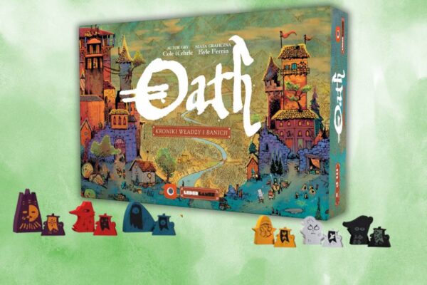 pudełko i komponenty do gry Oath od Wydawnictwa Portal Games Polska