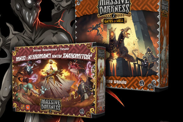 pudełka dodatków do gry Massive Darkness - Mnisi i Nekromanci oraz Gates of Hell