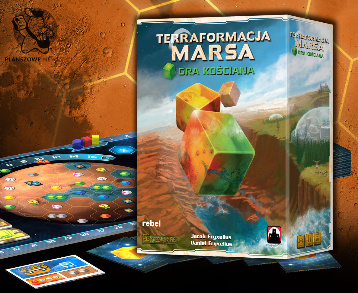 pudełko i elementy gry Terraformacja Marsa gra kościana