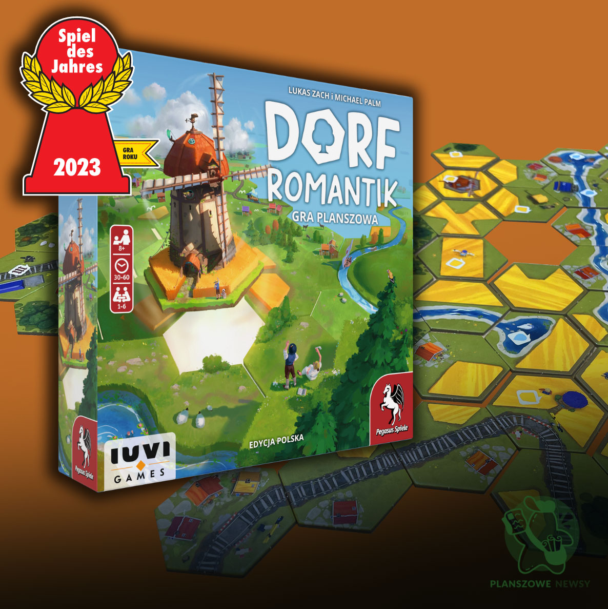 pudełko i elementy gry Dorfromantik