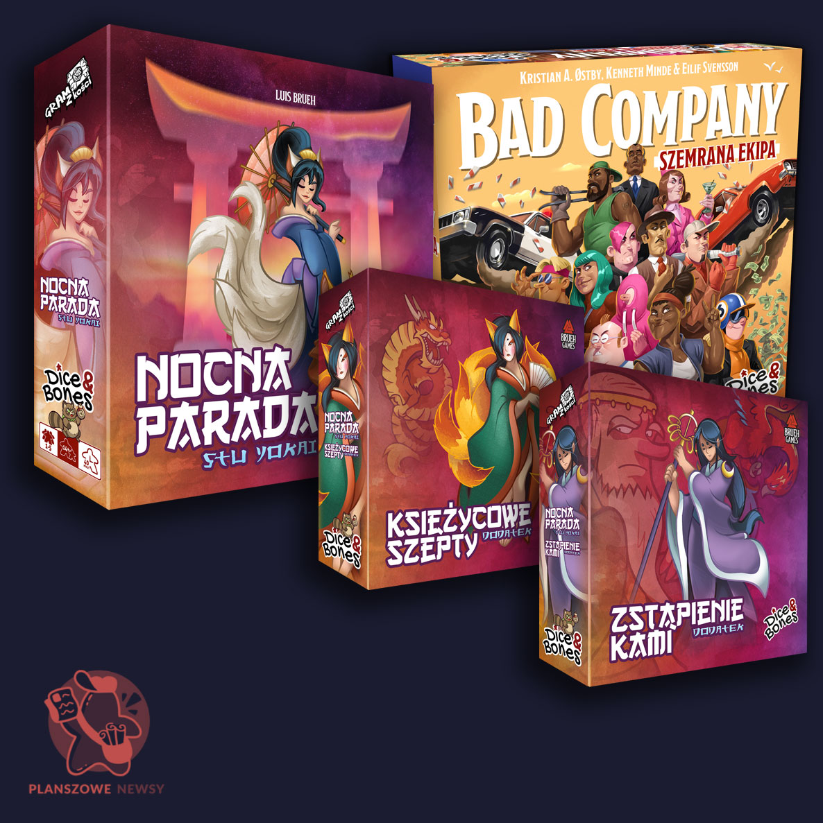 pudełka gier: Bad Company - Szemrana Ekipa oraz Nocna Parada wraz z dodatkami