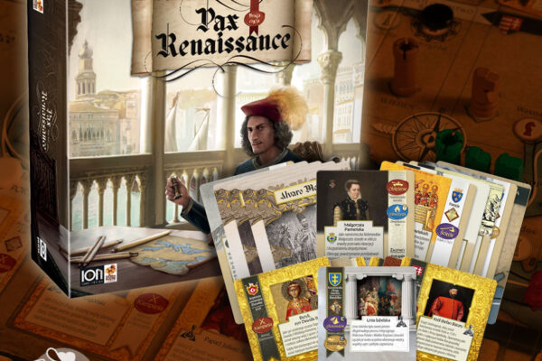 okładka gry Pax Renaissance oraz graficzna prezentacja mini dodatku