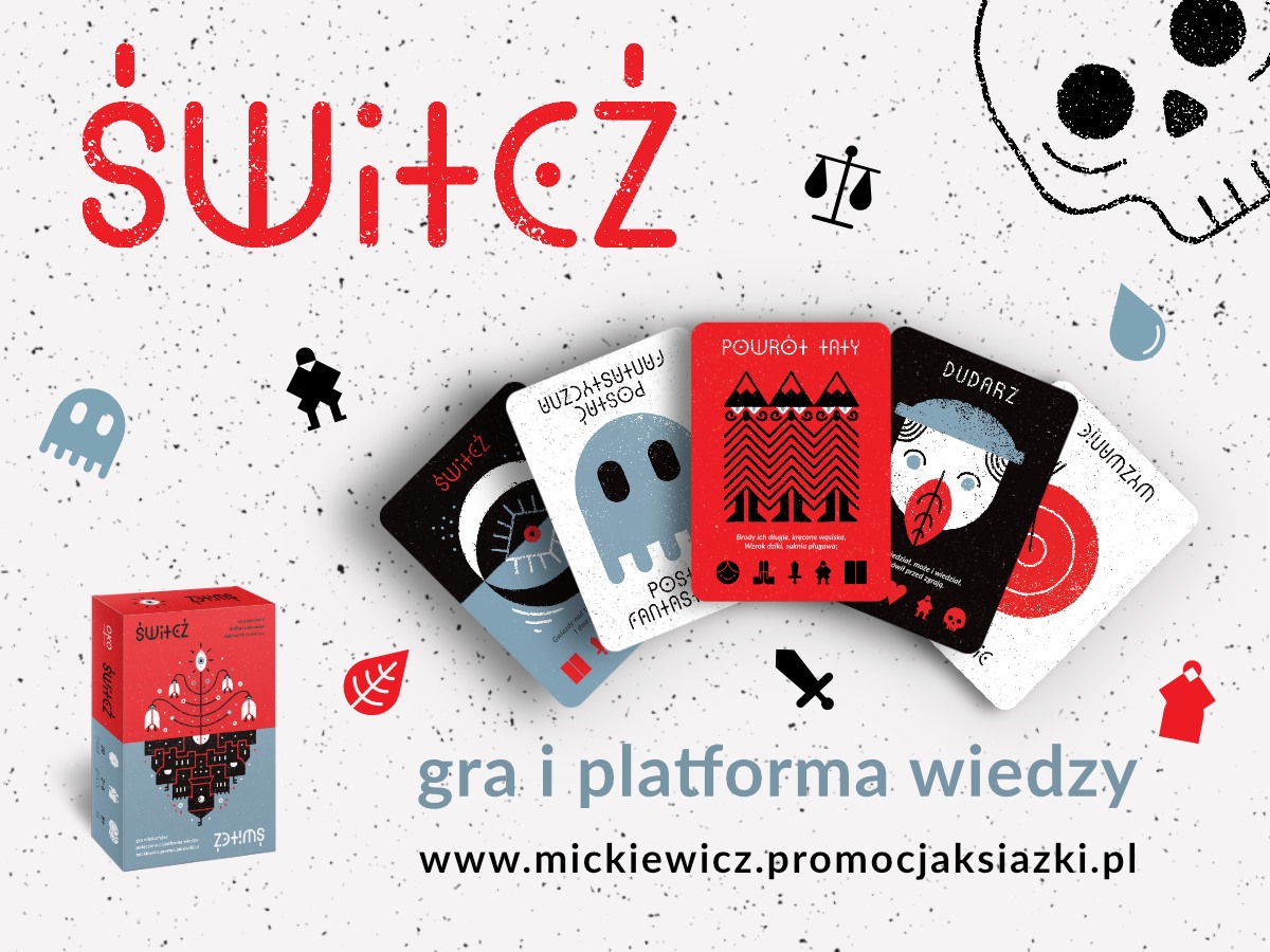 grafika prezentująca pudełko i karty gry Świteź