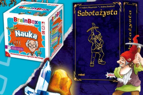 pudełka nowych premier wydawnictwa rebel sabotażysta edycja jubileuszowa oraz gry brainbox