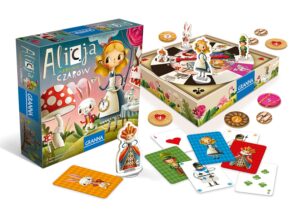 pudełko gry Alicja z Krainy Czarów i jej elementy
