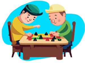 grafika obrazująca dwie osoby grające w grę planszową