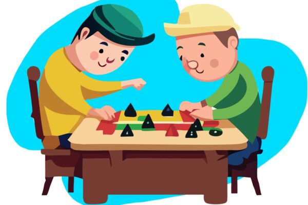 grafika obrazująca dwie osoby grające w grę planszową