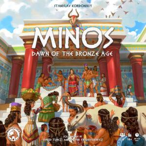 grafika prezentująca front pudełka gry planszowej Minos: Dawn of the Bronze Age