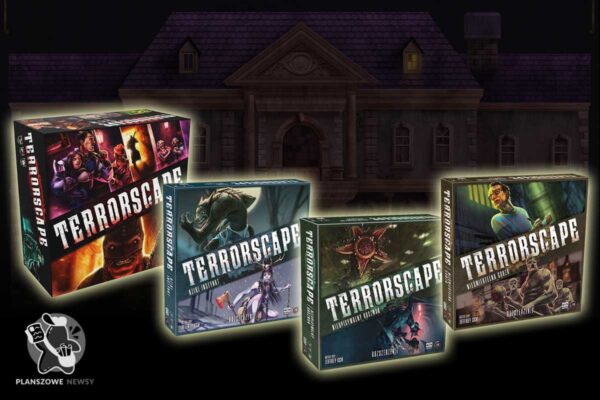 grafika prezentująca pudełka gry podstawowej i dodatków - Terrorscape