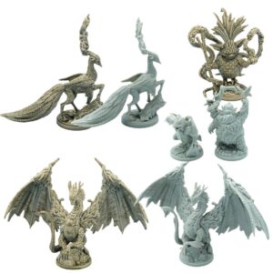 przykładowe figurki z gry Dragon Eclipse w wersji zwykłej - szarej oraz w wersji sundrop