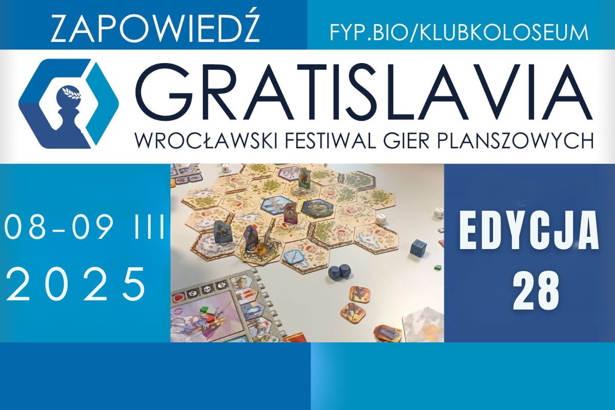 Plakat promujący 28. edycję Wrocławskiego Festiwalu Gier Planszowych GRATISLAVIA 2025.