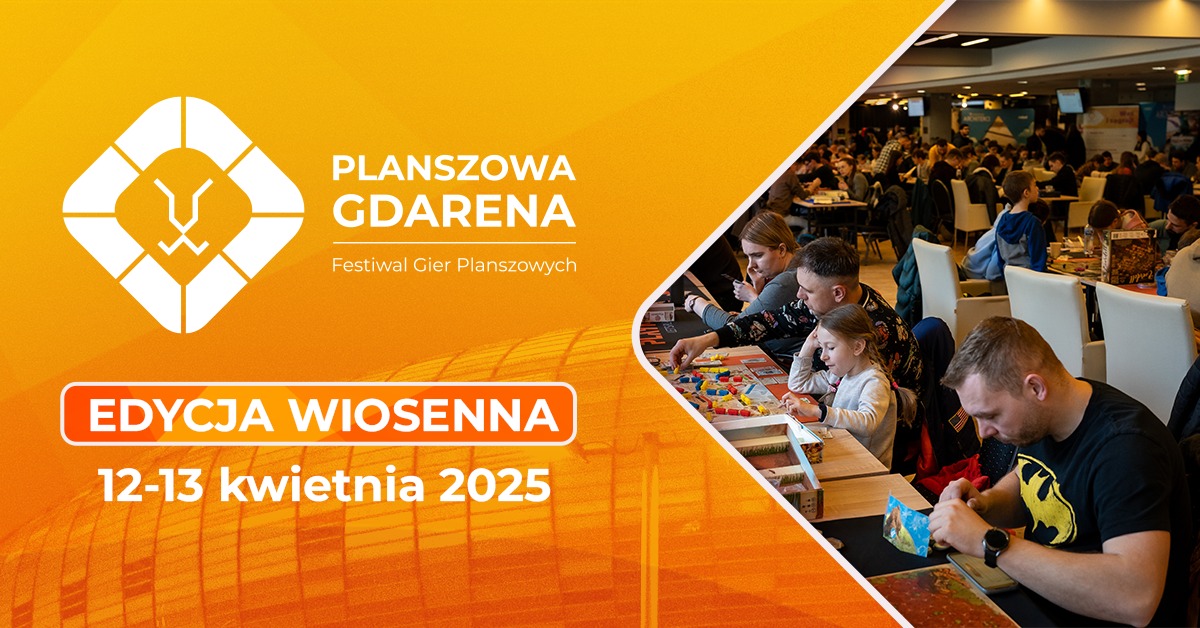 Baner reklamujący Festiwal Gier Planszowych GDArena 2025.