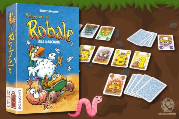 Premiera gry Polowanie na Robale – gra karciana od wydawnictwa Egmont Pudełko gry Polowanie na Robale - gra karciana. W tle komponenty z gry - karty.