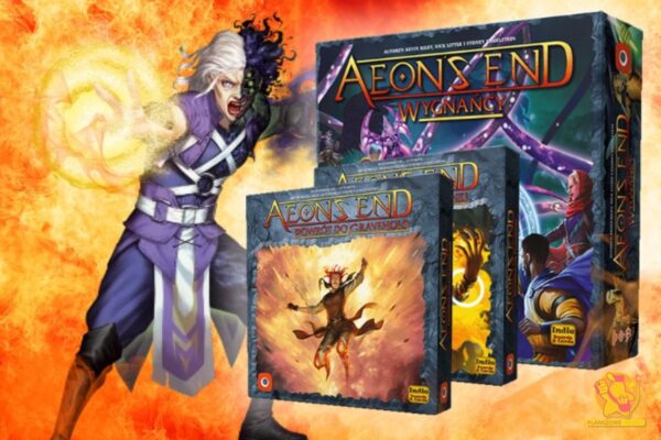 Pudełko gry Aeon's End: Wygnańcy oraz dodatki do gry.