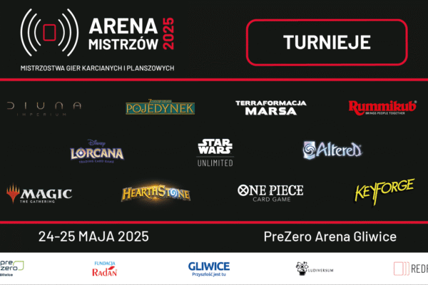 grafika reklamująca Arenę Mistrzów, wydarzenie dotyczące gier planszowych na Arenie Gliwice