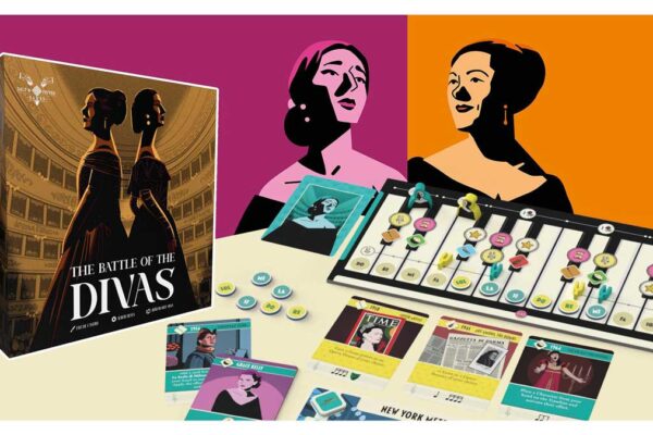 Battle of Divas – pojedynek sopranistek na wspieraczce grafika prezentująca pudełko i elementy do gry The Battle of Divas